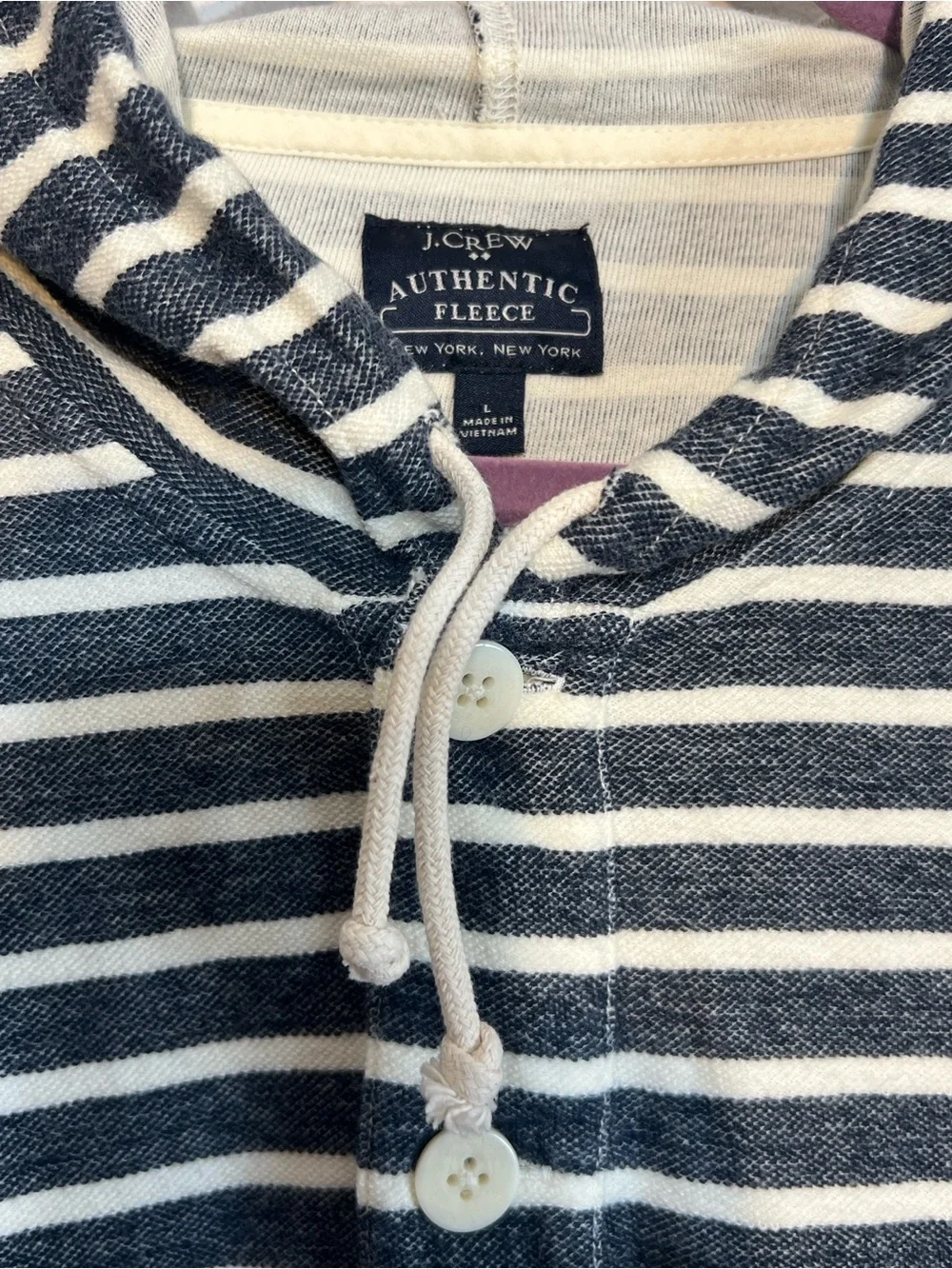 J.Crew authentic Fleece blue and white striped henley hoodie kangaroo pocket